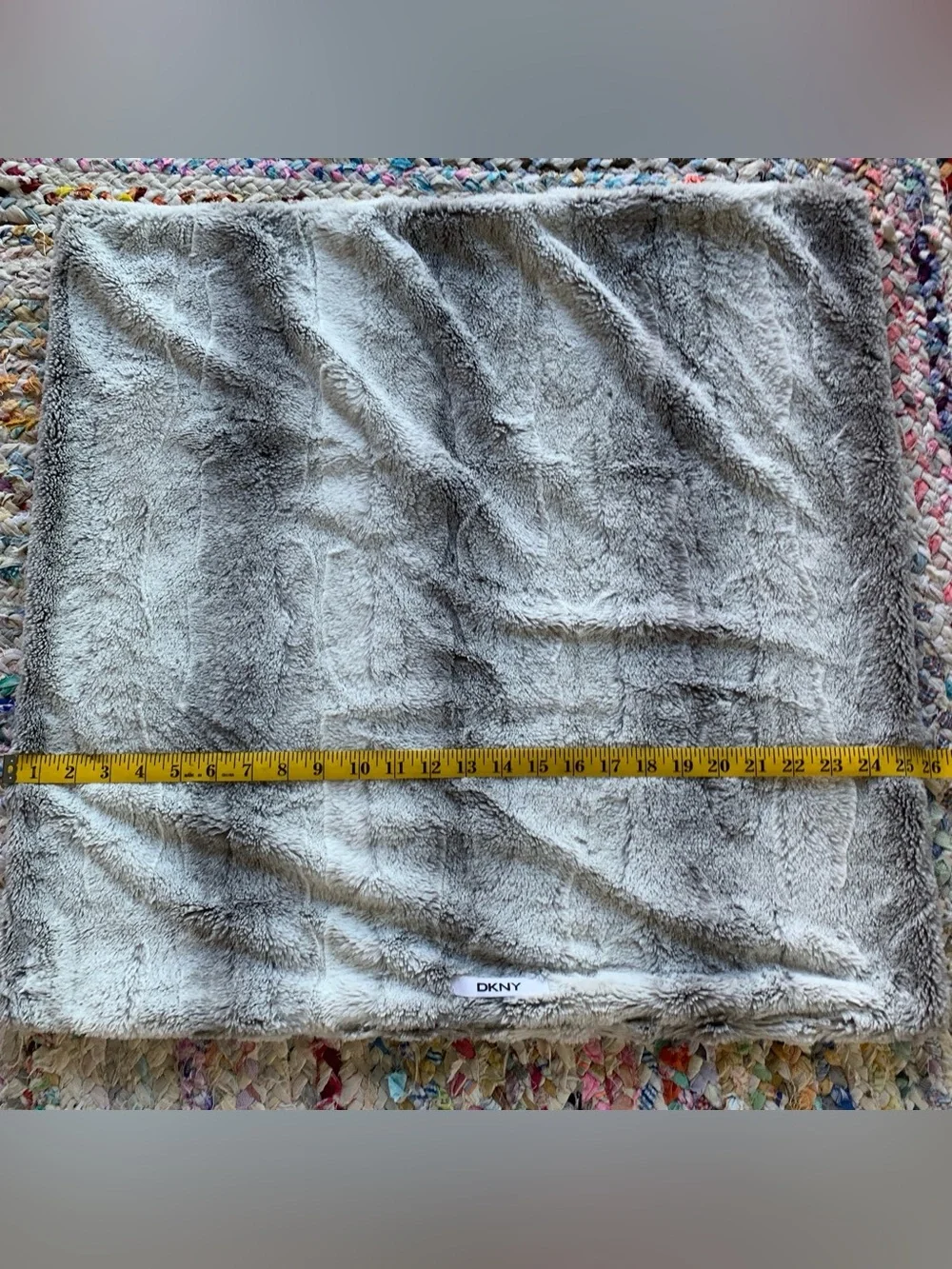 DKNY 26” square gray & white plush faux fur pillow sham